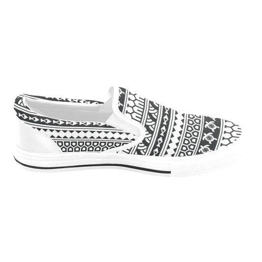 Samoan Pattern Print Design LKS303 White Slip Ons Canvas Women's Shoes