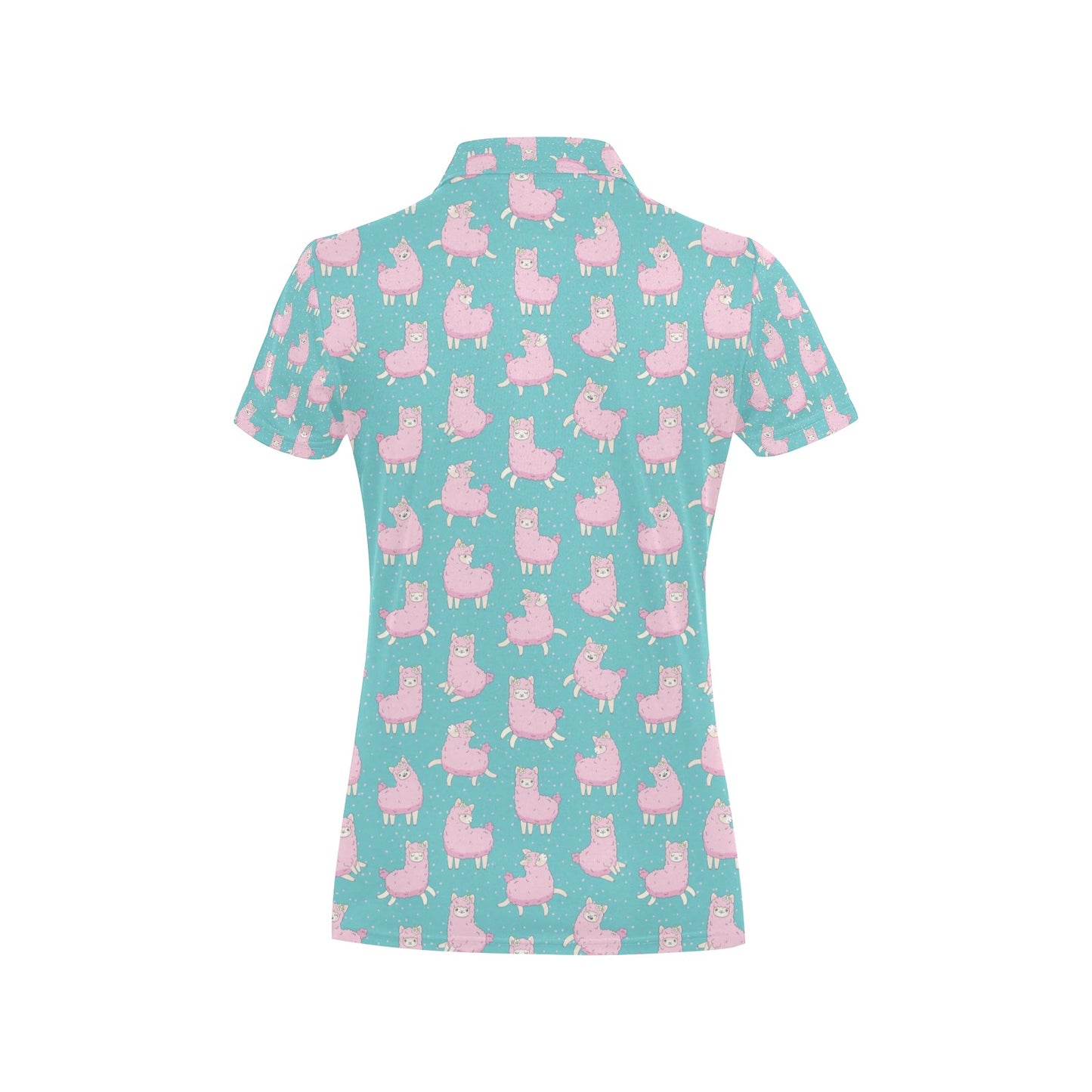 Alpaca Cartoon Design Themed Print Women's Polo Shirt