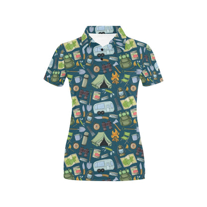 Camping Pattern Print Design 02 Women's Polo Shirt