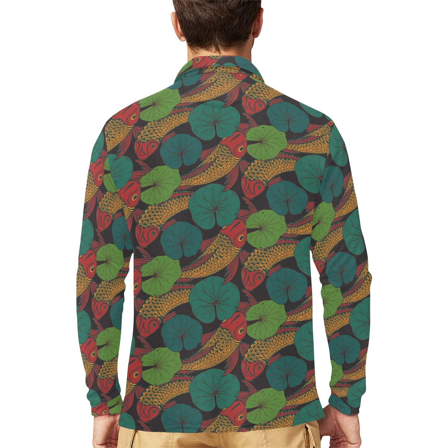 KOI Fish Pattern Print Design 01 Long Sleeve Polo Shirt For Men's