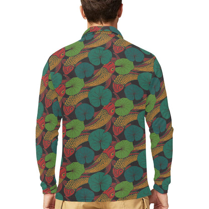 KOI Fish Pattern Print Design 01 Long Sleeve Polo Shirt For Men's