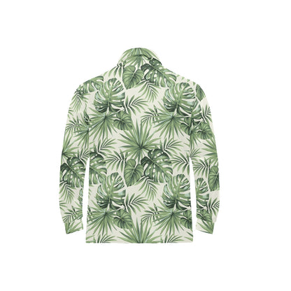 Palm Leaf Pattern Print Design A02 Long Sleeve Polo Shirt For Men's