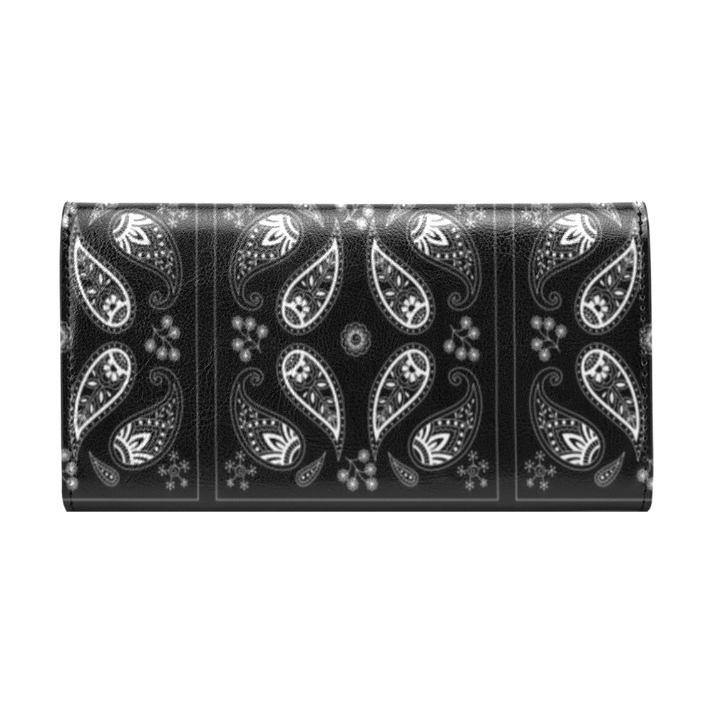 Bandana Paisley Black Print Design LKS308 Women's Trifold Wallet