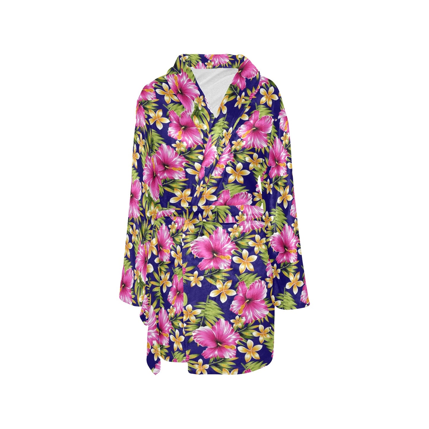 Pink Hibiscus Pattern Print Design HB027 Women's Fleece Robe