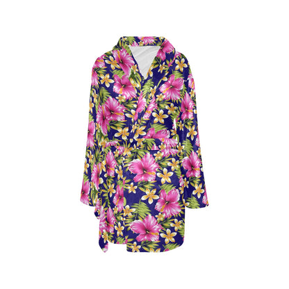 Pink Hibiscus Pattern Print Design HB027 Women's Fleece Robe