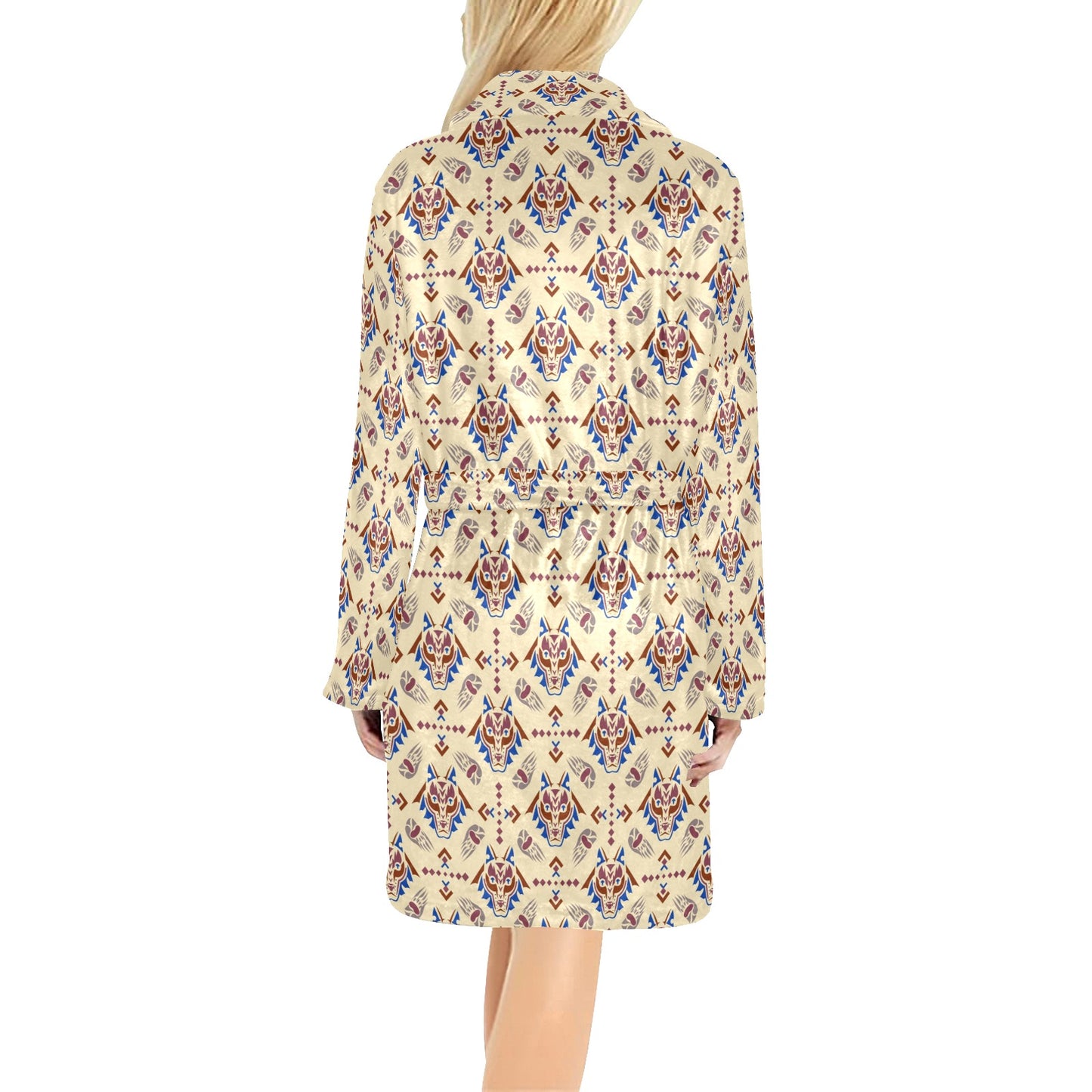 Aztec Wolf Pattern Print Design 03 Women's Fleece Robe
