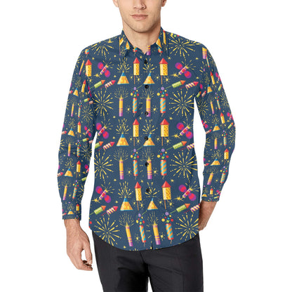 Firework Sparkling Rockets Print Design LKS306 Men's Long Sleeve Dress Shirt