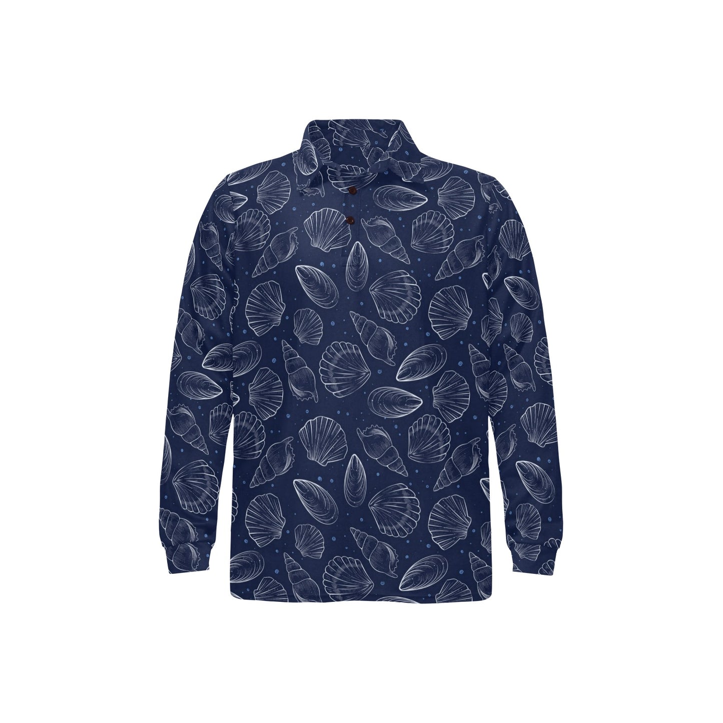 Seashell Print Design LKS3011 Long Sleeve Polo Shirt For Men's