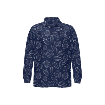 Seashell Print Design LKS3011 Long Sleeve Polo Shirt For Men's