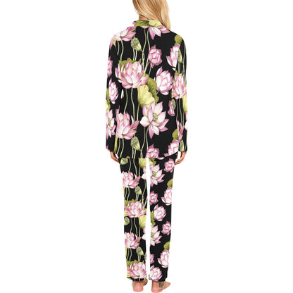 Water Lily Pattern Print Design WL06 Women's Long Pajama Set