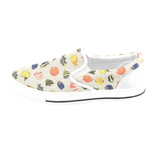 Angelfish Print Design LKS401 White Slip Ons Canvas Women's Shoes