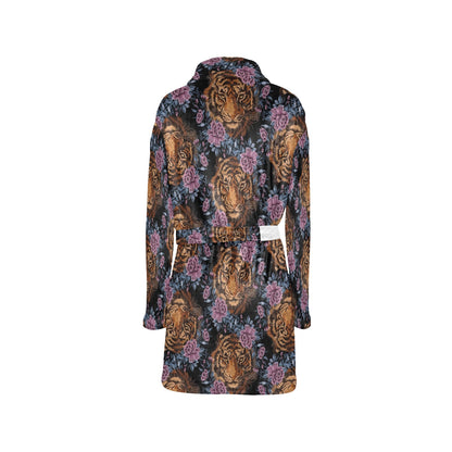 Tiger Head Floral Women's Fleece Robe