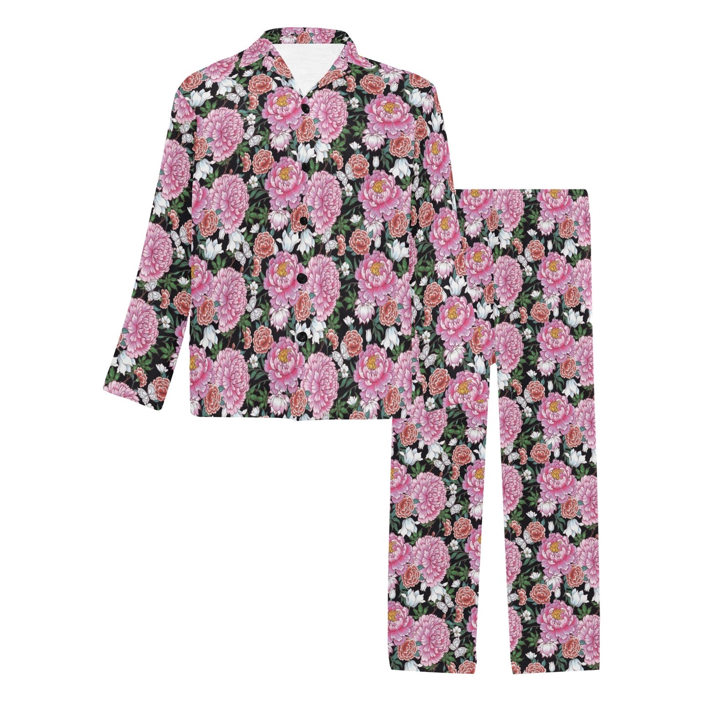 Dahlia Pattern Print Design 02 Men's Long Pajama Set