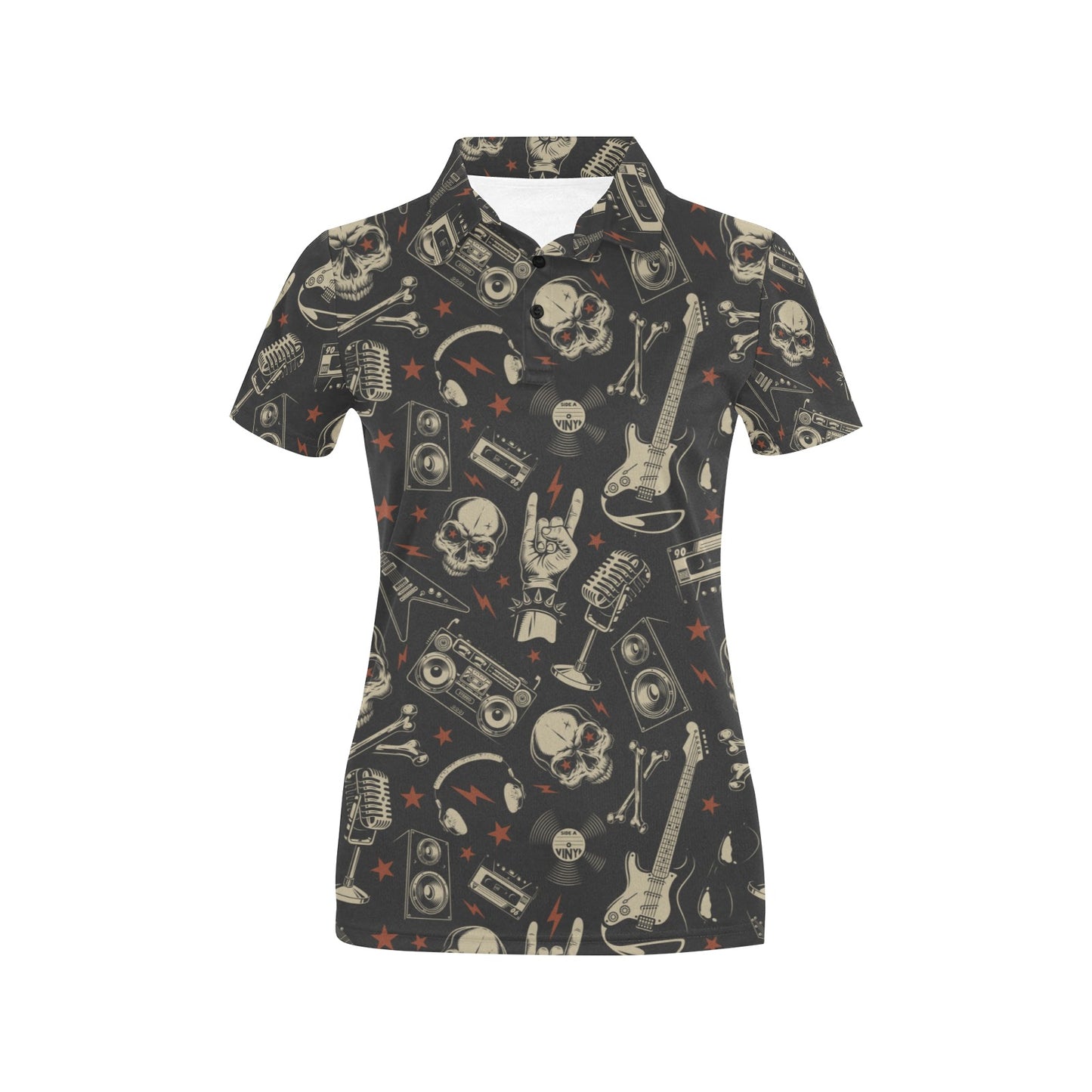 Rock and Roll Skull Pattern Print Design A03 Women's Polo Shirt