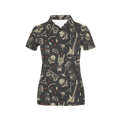 Rock and Roll Skull Pattern Print Design A03 Women's Polo Shirt