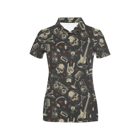Rock and Roll Skull Pattern Print Design A03 Women's Polo Shirt