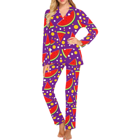 Watermelon Pattern Print Design WM010 Women's Long Pajama Set