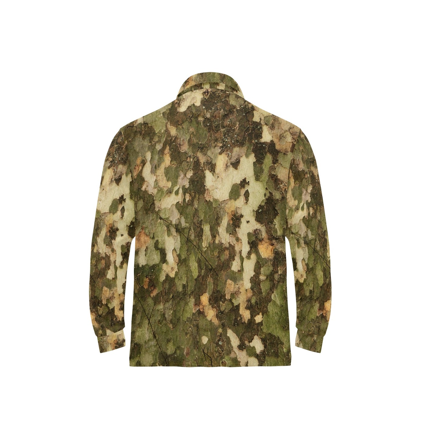 Camo Realistic Tree Texture Print Long Sleeve Polo Shirt For Men's
