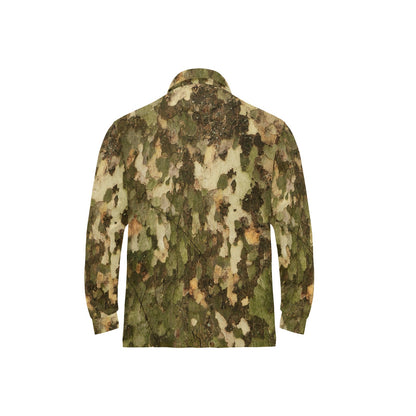 Camo Realistic Tree Texture Print Long Sleeve Polo Shirt For Men's