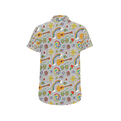 Hippie Print Design LKS306 Men Short Sleeve Button Up Shirt