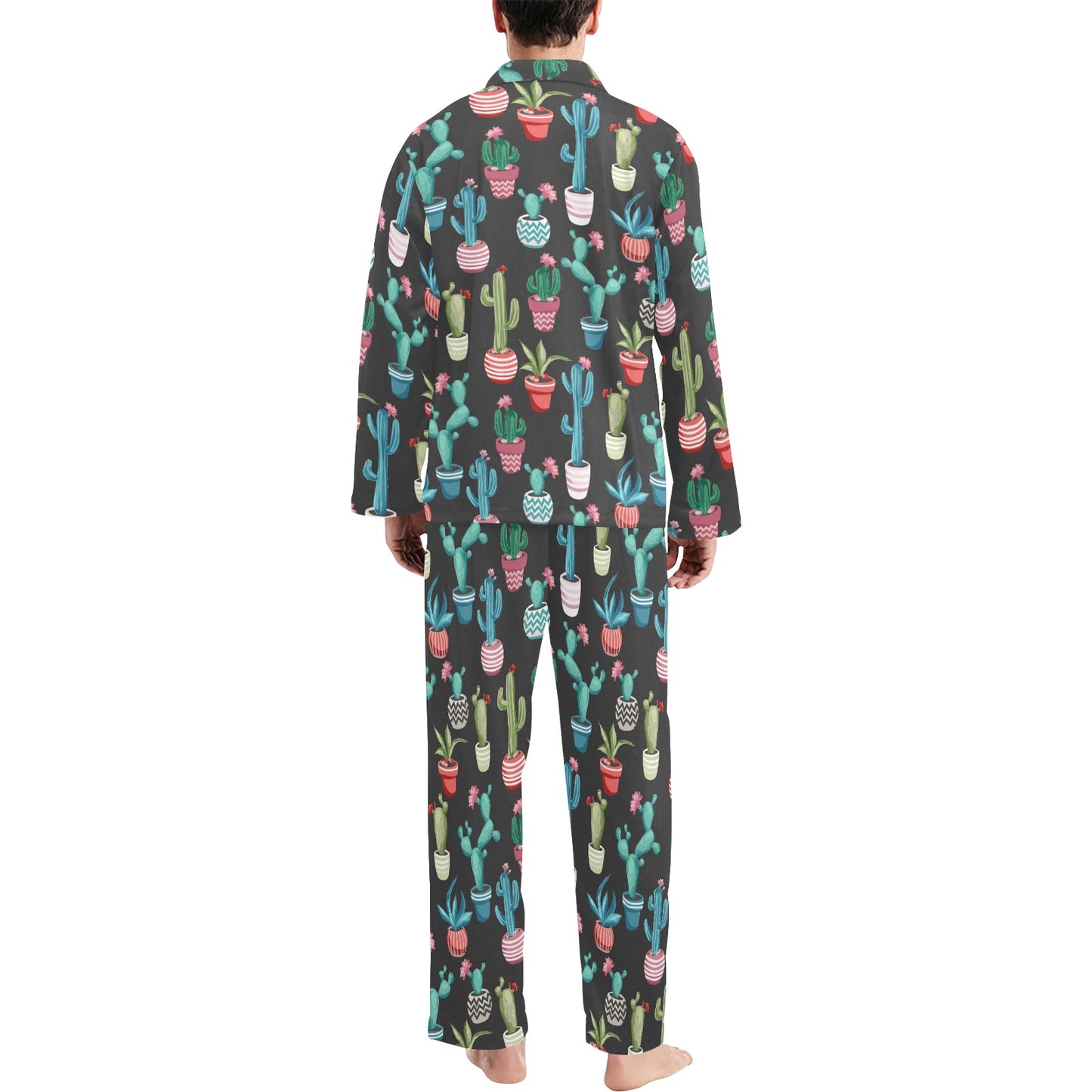 Cactus Pattern Print Design 02 Men's Long Pajama Set