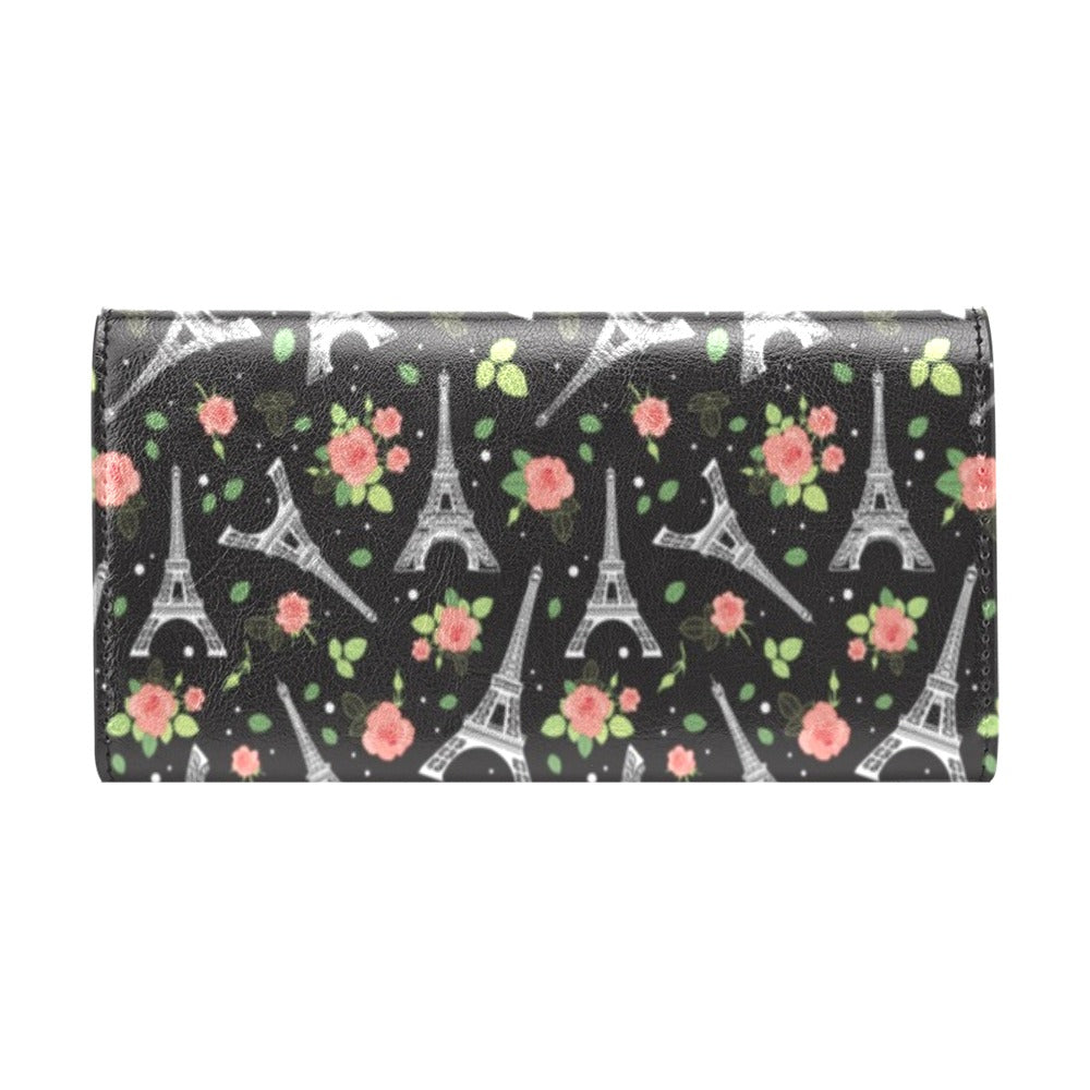Eiffel Tower Rose Print Women's Trifold Wallet