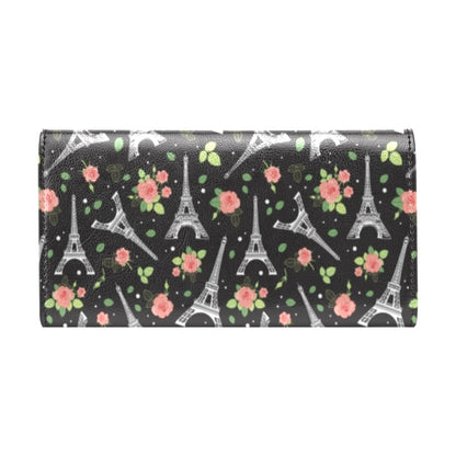 Eiffel Tower Rose Print Women's Trifold Wallet