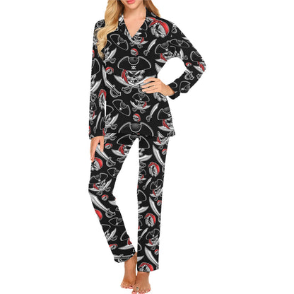 Pirate Pattern Print Design A05 Women's Long Pajama Set