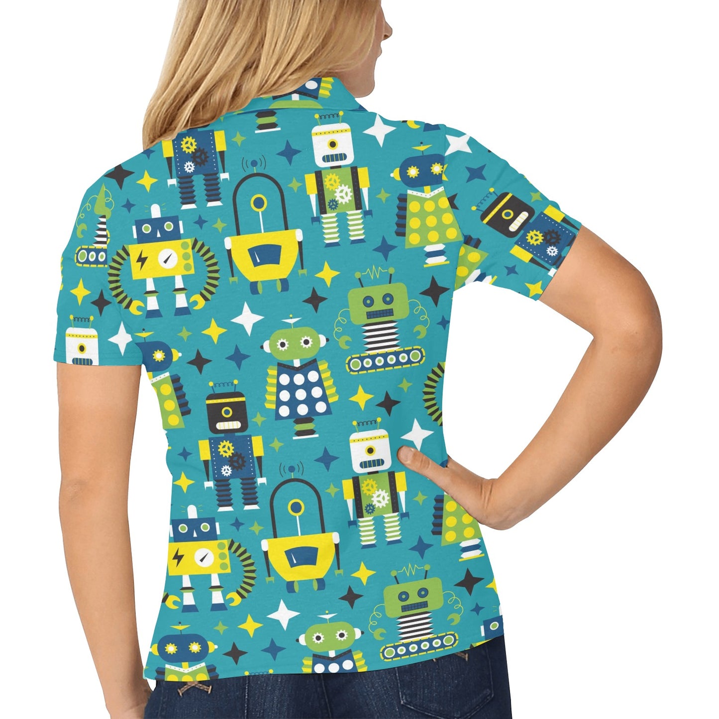 Robot Pattern Print Design A02 Women's Polo Shirt