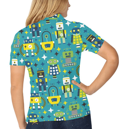 Robot Pattern Print Design A02 Women's Polo Shirt