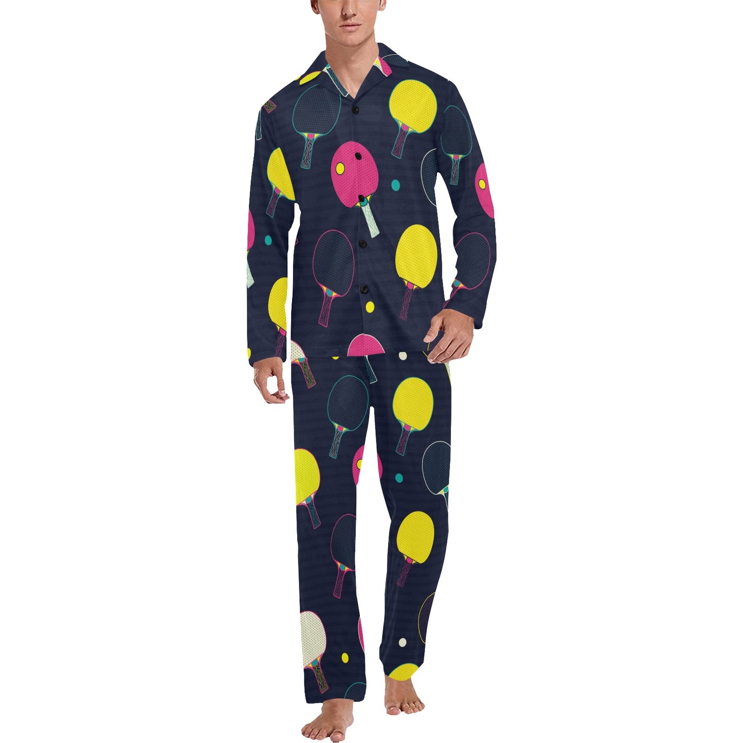 Ping Pong Pattern Print Design A04 Men's Long Pajama Set