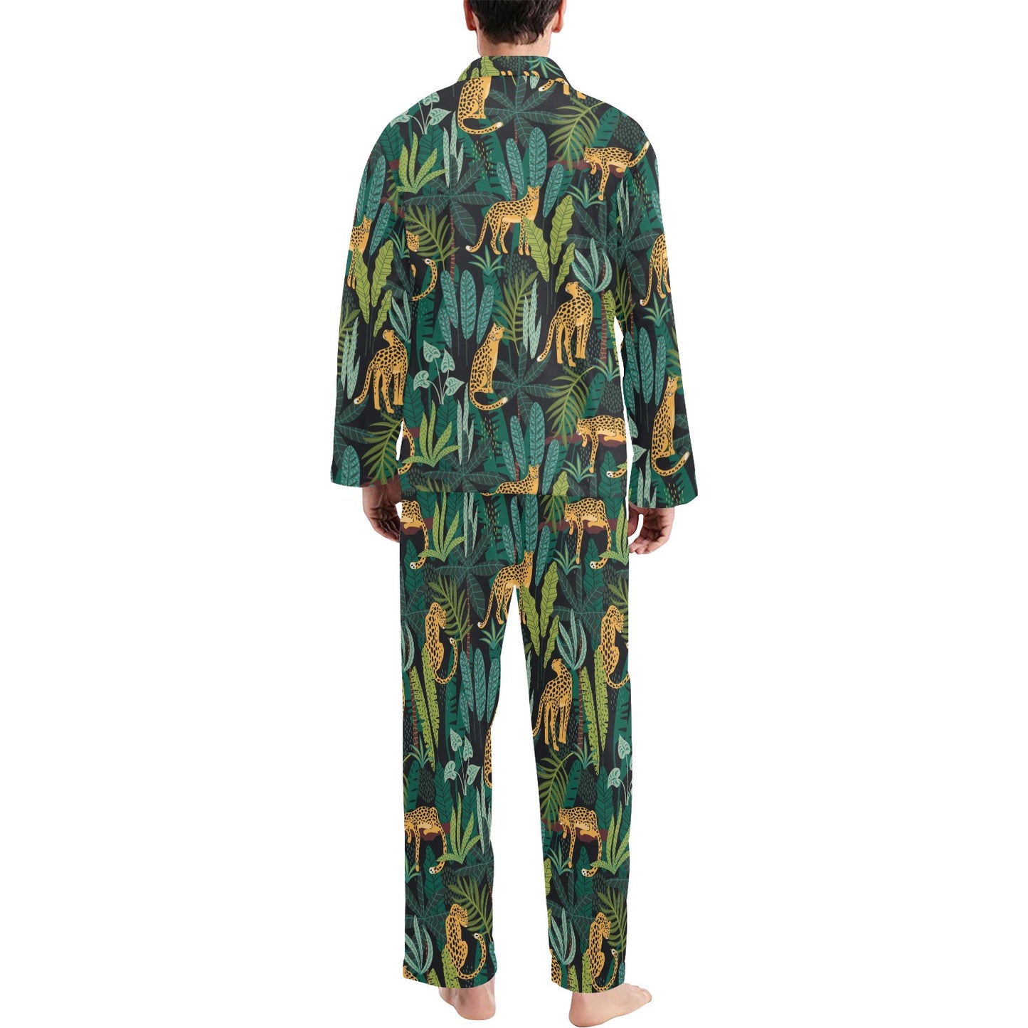 Jaguar Jungle Pattern Print Design 03 Men's Long Pajama Set