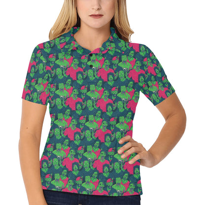Zombie Themed Design Pattern Print Women's Polo Shirt