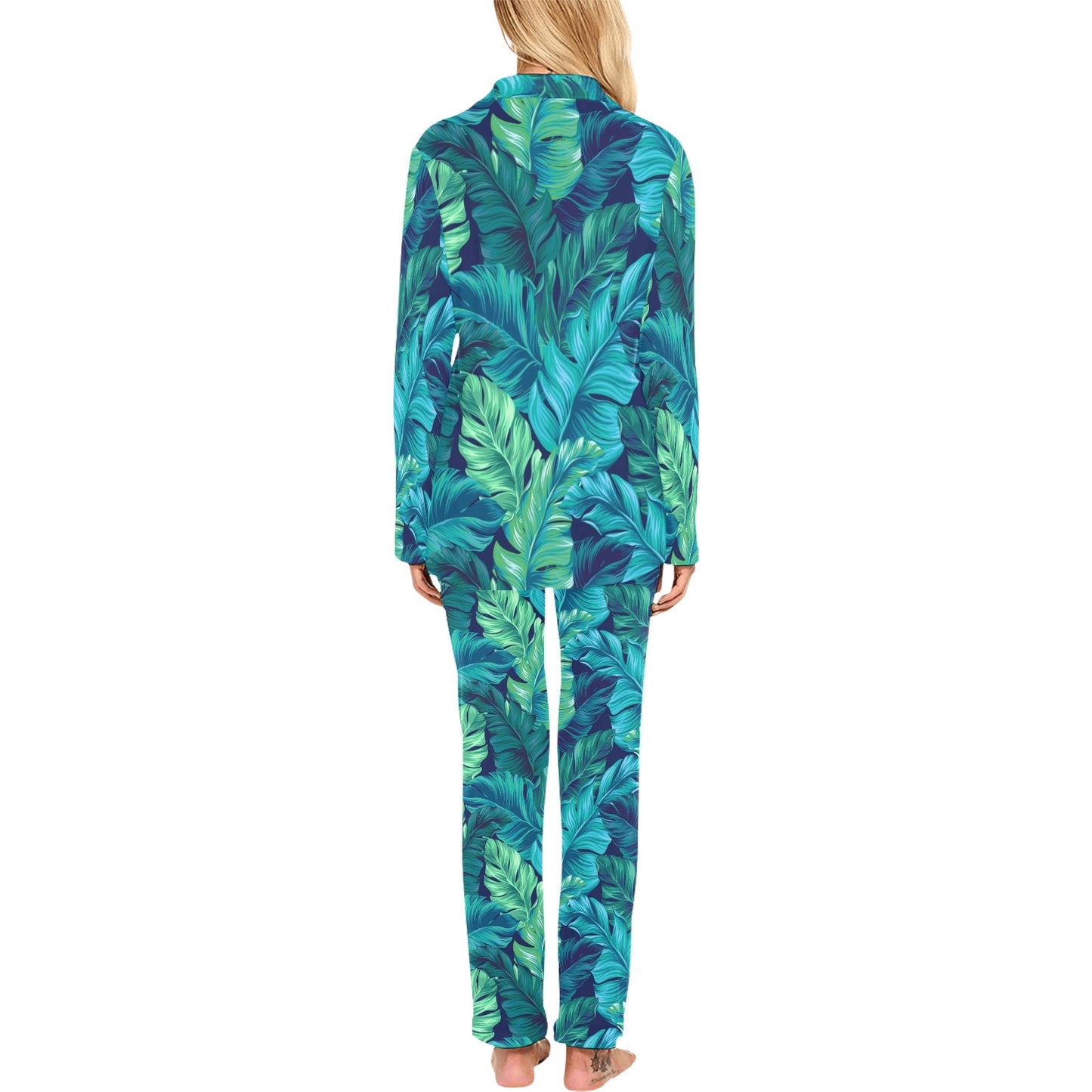 Banana Leaf Pattern Print Design BL05 Women's Long Pajama Set