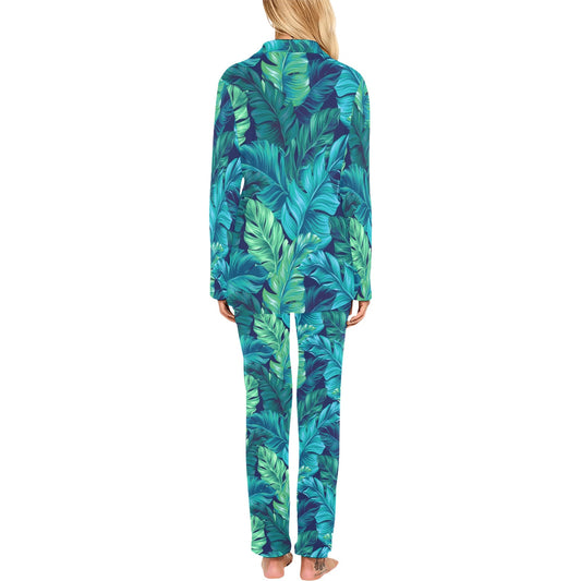Banana Leaf Pattern Print Design BL05 Women's Long Pajama Set