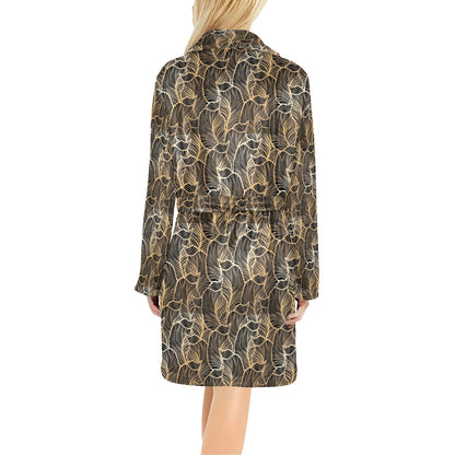 Elegant Gold leaf Print Women's Fleece Robe