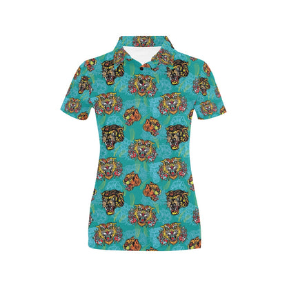 Tattoo Tiger Head Print Design LKS304 Women's Polo Shirt