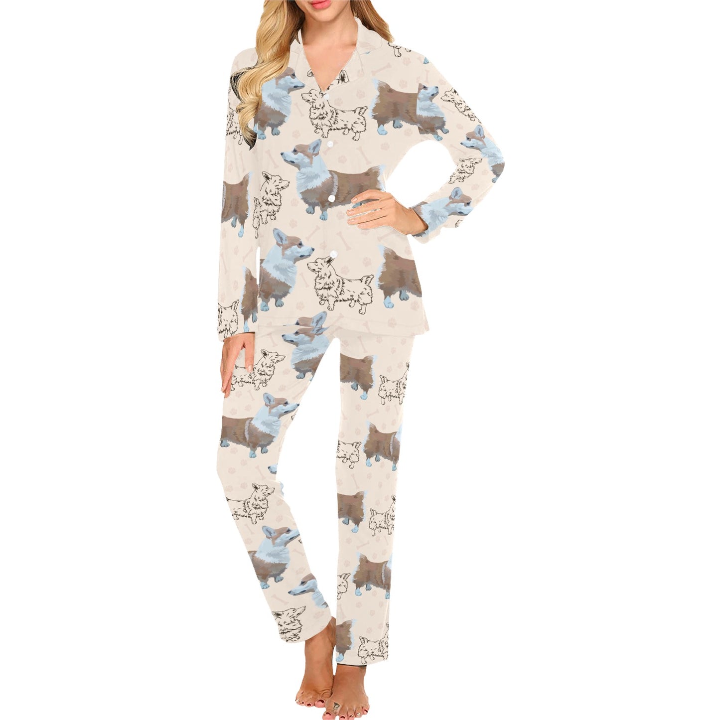 Pembroke Welsh Corgis Pattern Print Design A03 Women's Long Pajama Set