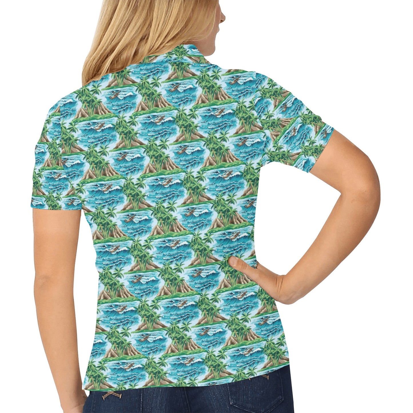 Palm Tree Hawaiian Themed Design Print Women's Polo Shirt