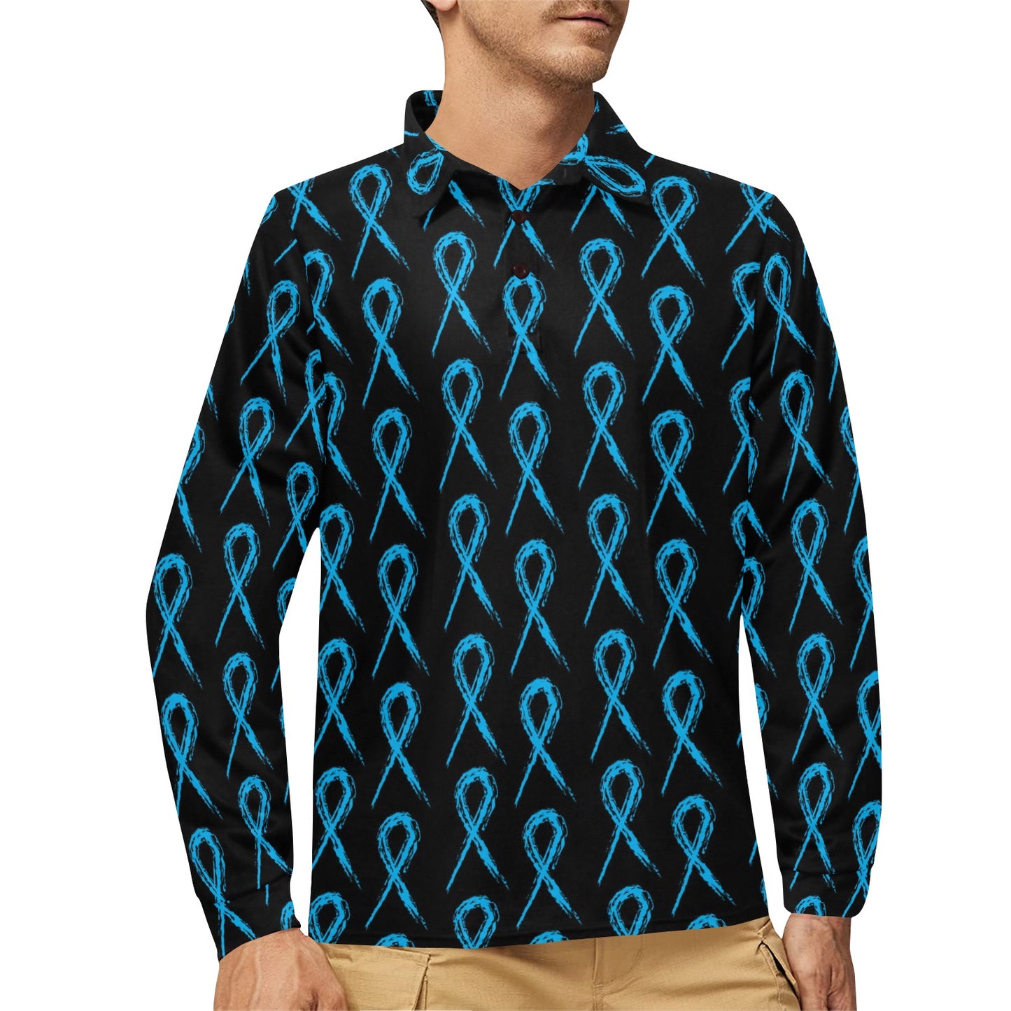 Prostate cancer Pattern Print Design A02 Long Sleeve Polo Shirt For Men's