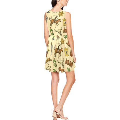 Cowboy Pattern Print Design 04 Sleeveless Dress