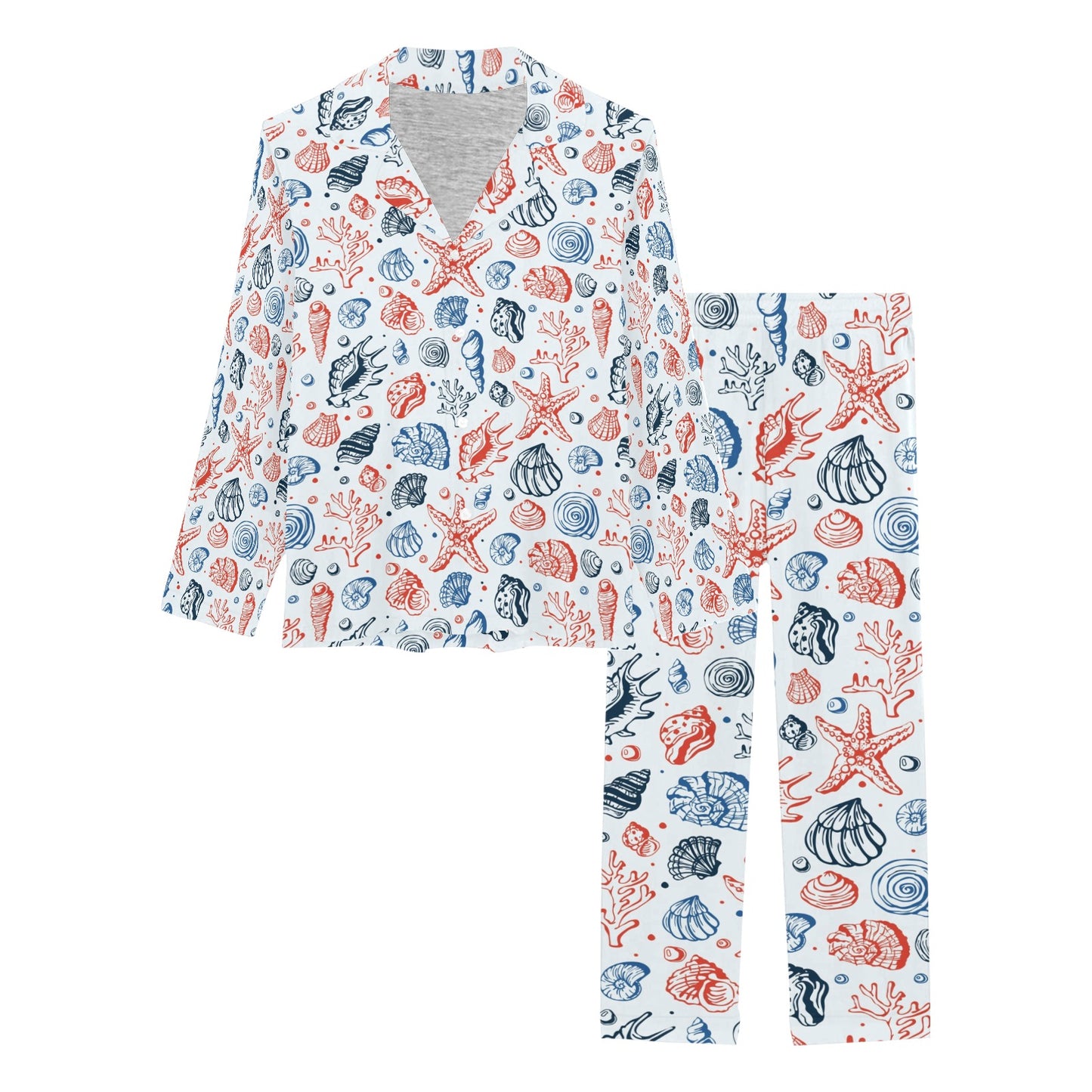 Seashell Print Design LKS307 Women's Long Pajama Set