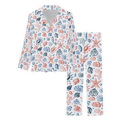 Seashell Print Design LKS307 Women's Long Pajama Set