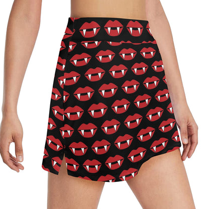 Vampire Lips Print Design LKS302 17" Golf & Pickleball Skort with Pockets