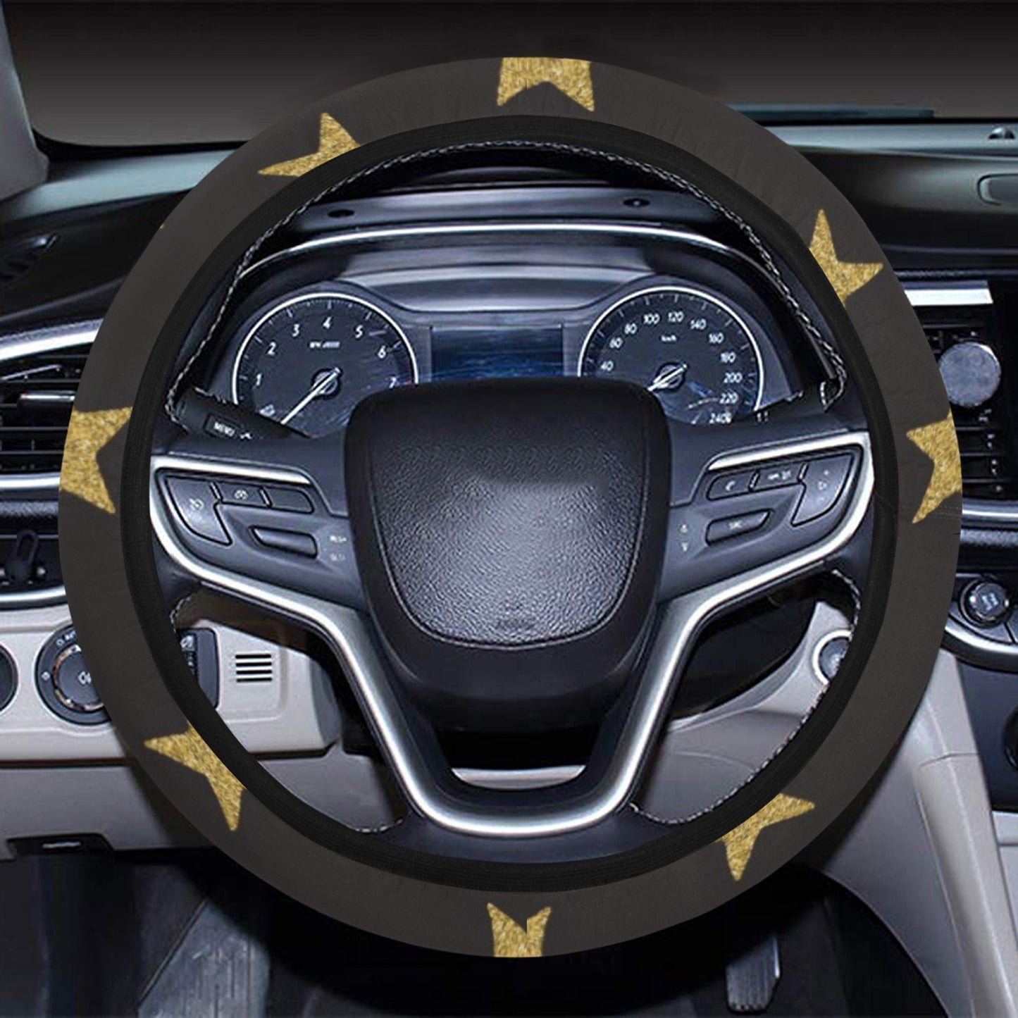 Star Gold Print Design LKS302 Steering Wheel Cover with Elastic Edge