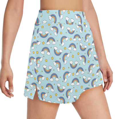 Rainbow Cloud Print Pattern 17" Golf & Pickleball Skort with Pockets