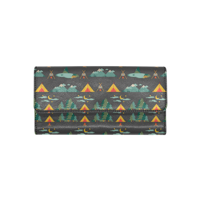 Camping Tent Pattern Print Design 03 Women's Trifold Wallet