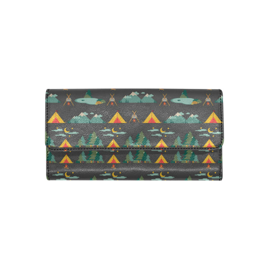 Camping Tent Pattern Print Design 03 Women's Trifold Wallet
