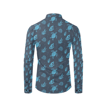 Sea Turtle Print Design LKS307 Men's Long Sleeve Dress Shirt