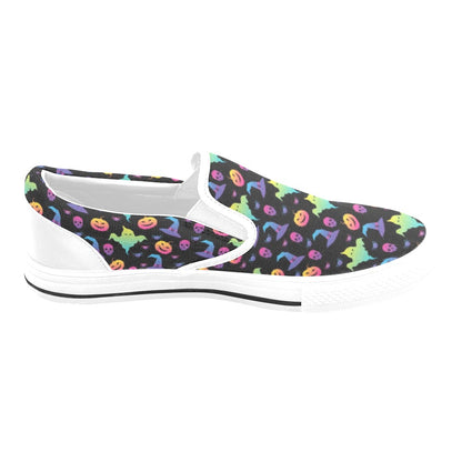 Halloween Print Design LKS404 White Slip Ons Canvas Women's Shoes
